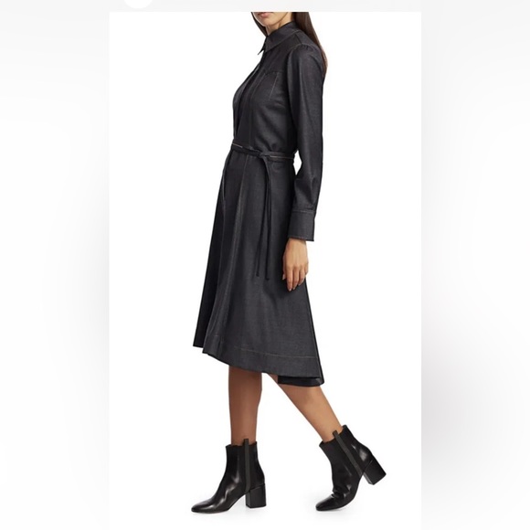 BRUNELLO CUCINELLI Denim Belted Wool Shirtdress in Anthracite $2895 - Picture 2 of 13